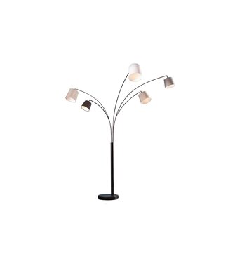 Invicta Interior Vloerlamp LEVELS 5 linnen kappen zwart grijs wit met marmeren voet - 36398