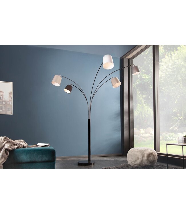 Invicta Interior Vloerlamp LEVELS 5 linnen kappen zwart grijs wit met marmeren voet - 36398