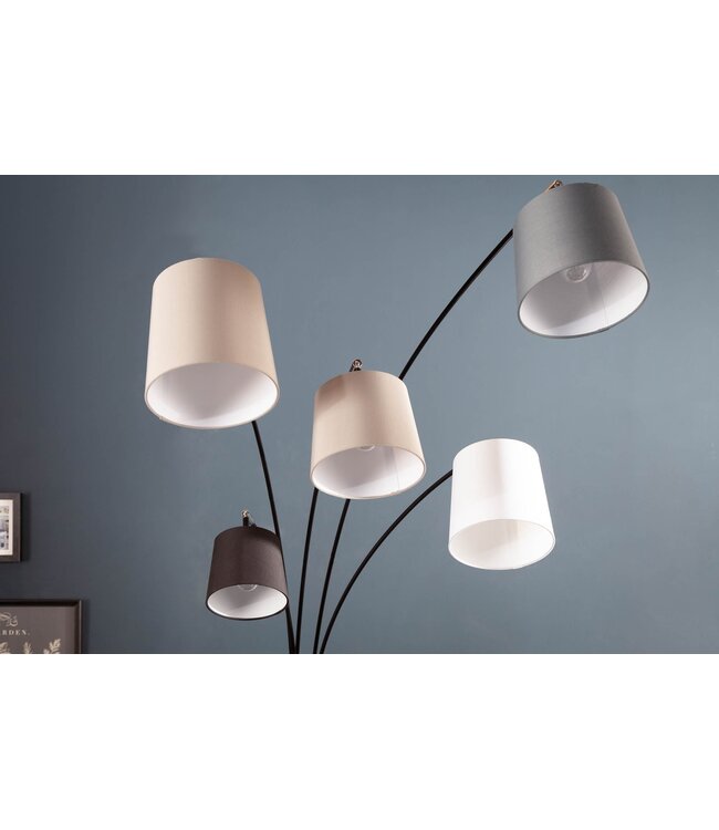Invicta Interior Vloerlamp LEVELS 5 linnen kappen zwart grijs wit met marmeren voet - 36398