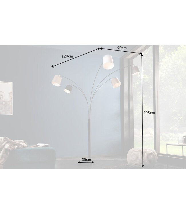 Invicta Interior Vloerlamp LEVELS 5 linnen kappen zwart grijs wit met marmeren voet - 36398