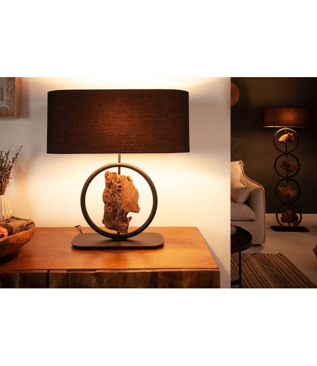 Invicta Interior Tafellamp ELEMENTS 60 cm, element van gerecycled acaciahout met zwarte katoenen kap - 40399