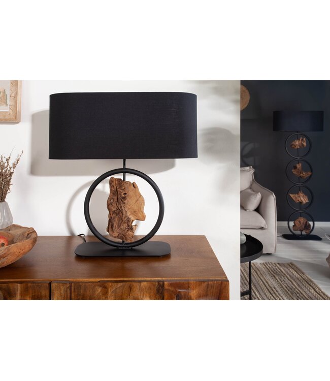 Invicta Interior Tafellamp ELEMENTS 60 cm, element van gerecycled acaciahout met zwarte katoenen kap - 40399