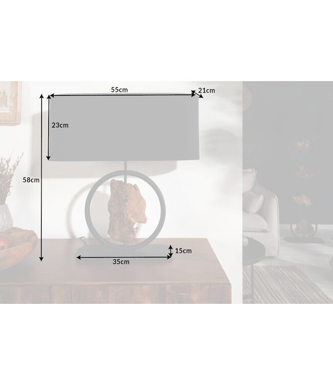 Invicta Interior Tafellamp ELEMENTS 60 cm, element van gerecycled acaciahout met zwarte katoenen kap - 40399
