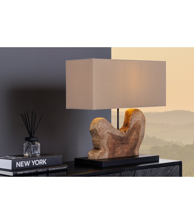 Invicta Interior Tafellamp HYPNOTIC 50cm lampenkap beige teakhout naturel - 44685