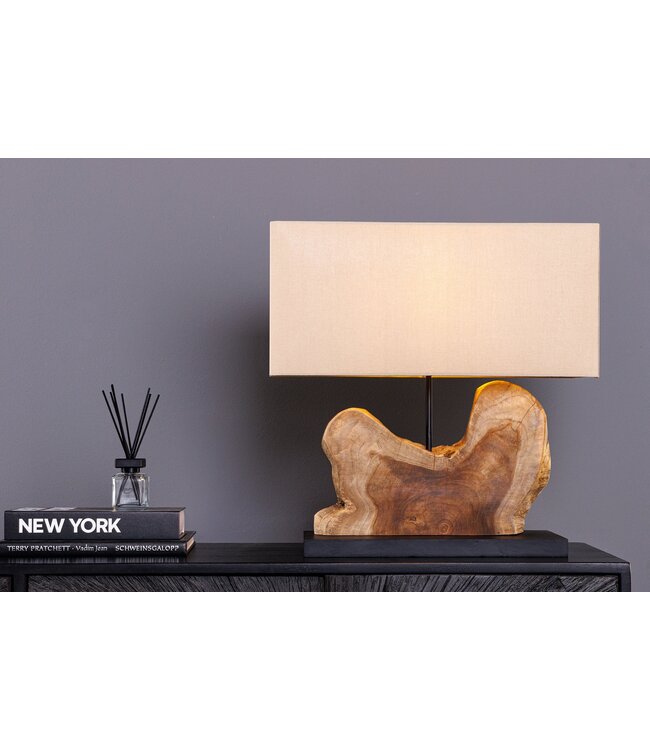 Invicta Interior Tafellamp HYPNOTIC 50cm lampenkap beige teakhout naturel - 44685