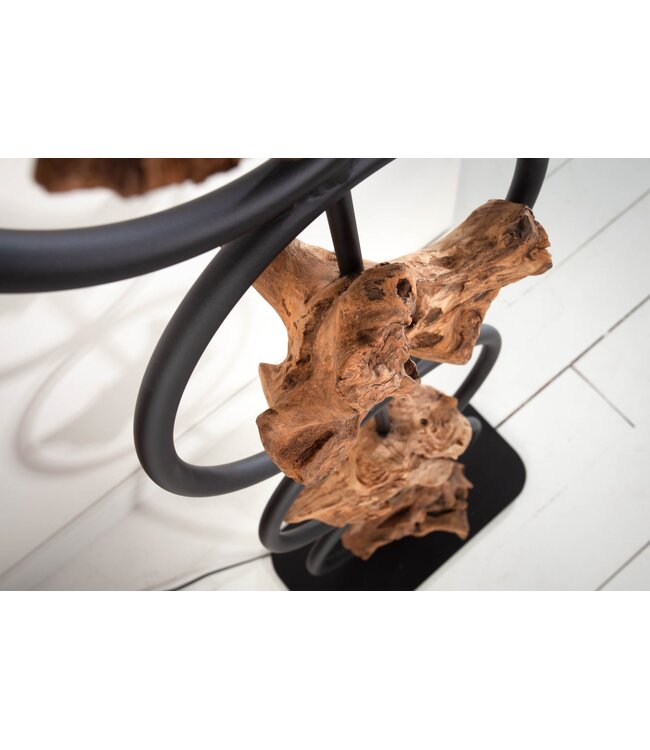 Invicta Interior Vloerlamp ELEMENTS 150 cm, elementen van gerecycled acaciahout met zwarte katoenen kap - 40398