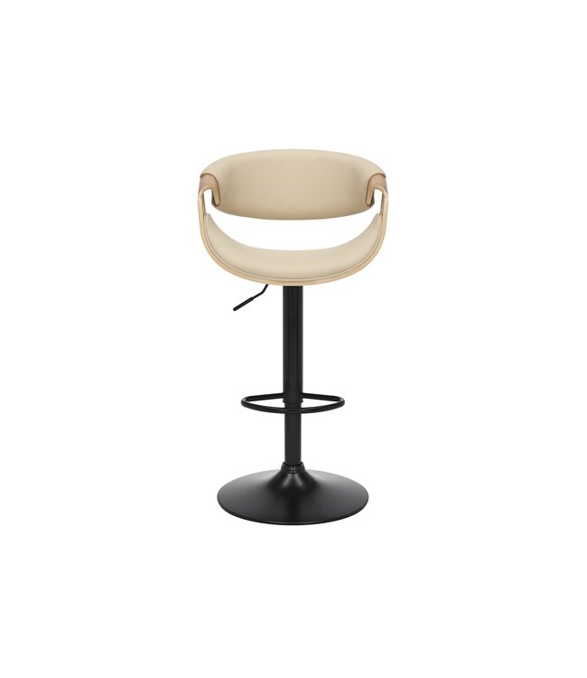 Invicta Interior Barkruk ORGANIC 89-100 cm, draaibaar met armleuningen, kunstleer in crèmekleurig beige met eikenhoutlook - 47715