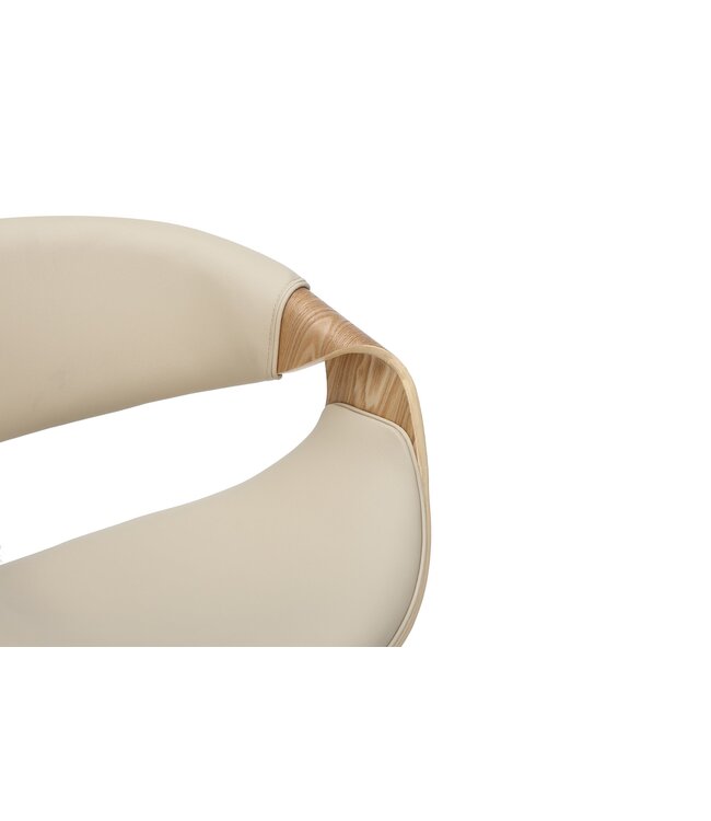Invicta Interior Barkruk ORGANIC 89-100 cm, draaibaar met armleuningen, kunstleer in crèmekleurig beige met eikenhoutlook - 47715