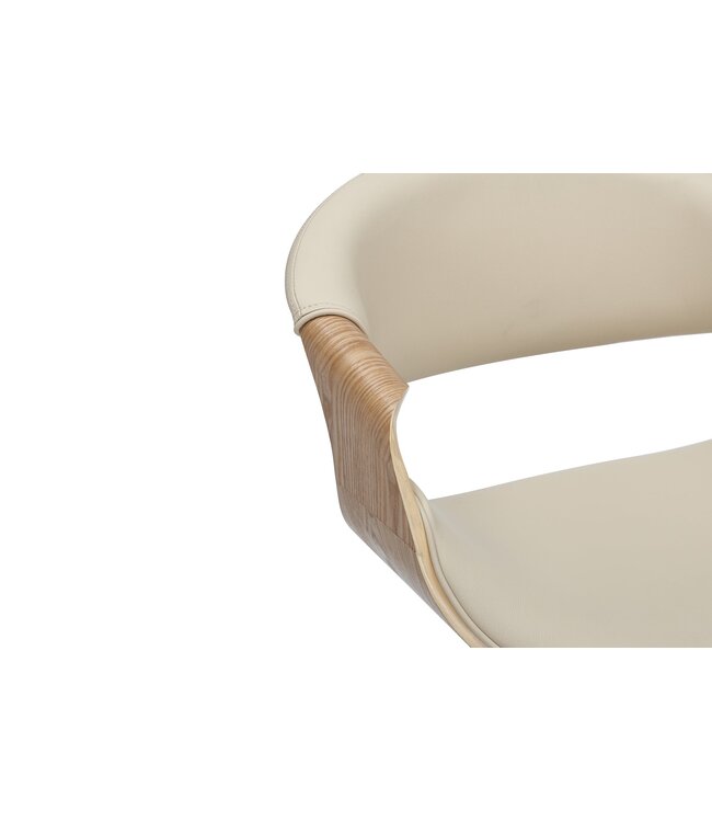 Invicta Interior Barkruk ORGANIC 89-100 cm, draaibaar met armleuningen, kunstleer in crèmekleurig beige met eikenhoutlook - 47715