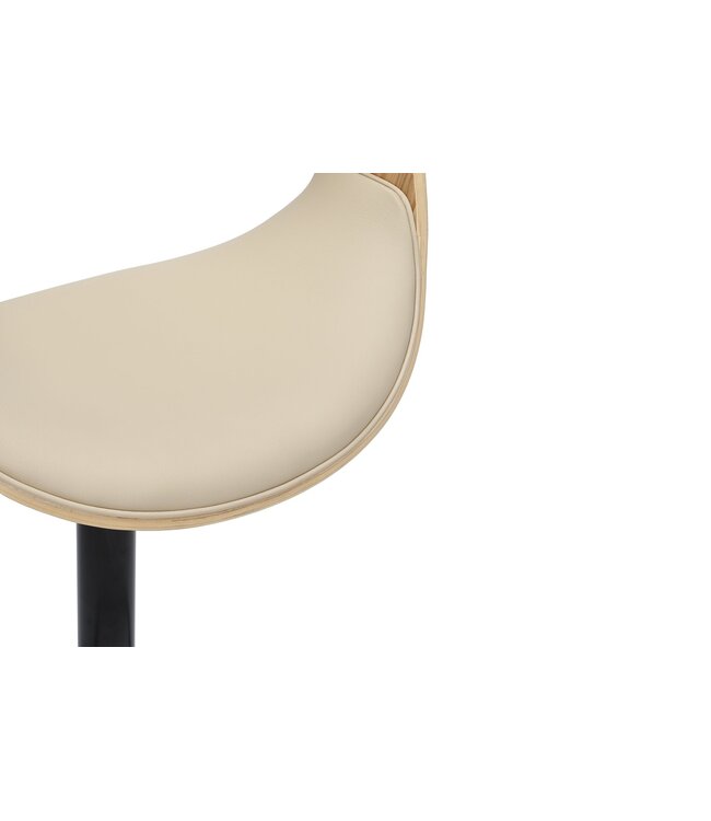 Invicta Interior Barkruk ORGANIC 89-100 cm, draaibaar met armleuningen, kunstleer in crèmekleurig beige met eikenhoutlook - 47715