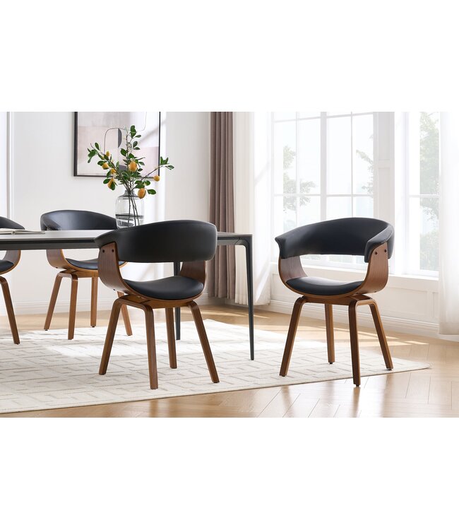 Invicta Interior Stoel ORGANIC kunstleer zwart met walnoothouten look - 46665