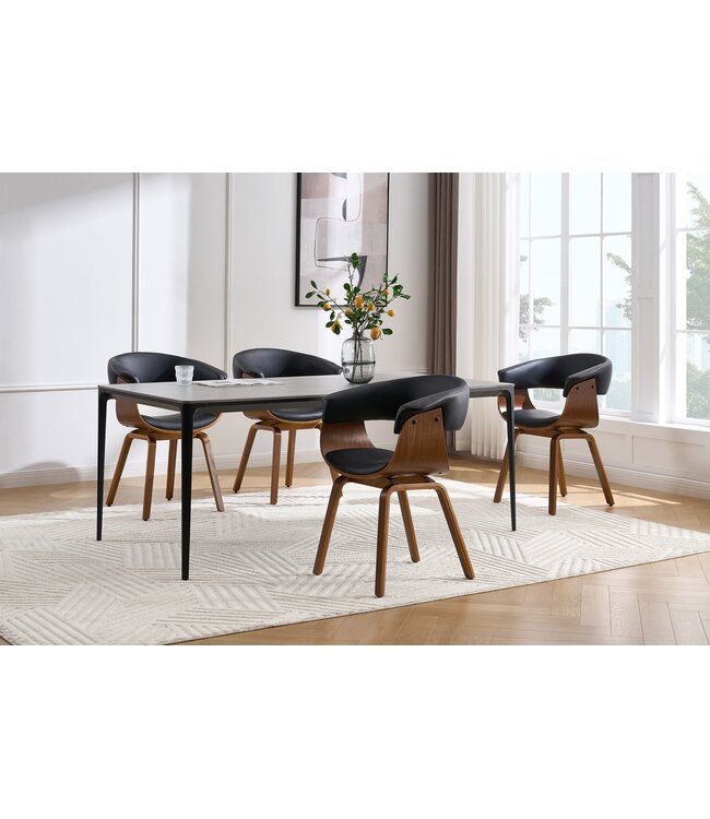 Invicta Interior Stoel ORGANIC kunstleer zwart met walnoothouten look - 46665