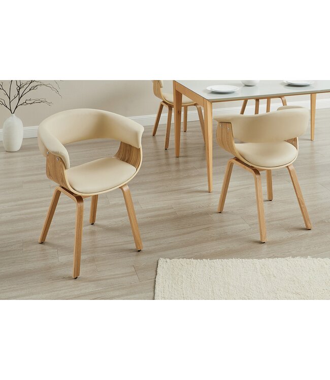 Invicta Interior Stoel ORGANIC met armleuningen van crèmekleurig beige kunstleer en een frame met eikenhoutlook. - 47712