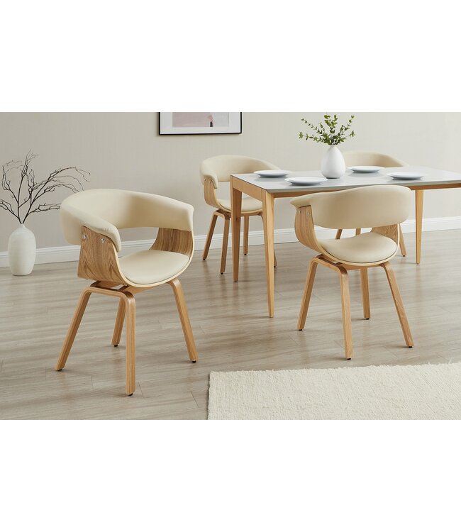 Invicta Interior Stoel ORGANIC met armleuningen van crèmekleurig beige kunstleer en een frame met eikenhoutlook. - 47712