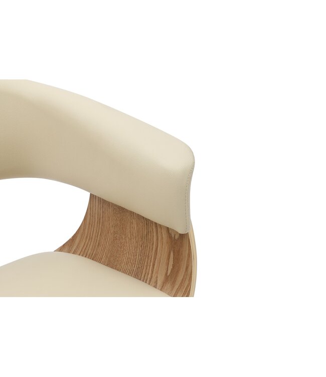 Invicta Interior Stoel ORGANIC met armleuningen van crèmekleurig beige kunstleer en een frame met eikenhoutlook. - 47712