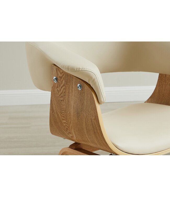 Invicta Interior Stoel ORGANIC met armleuningen van crèmekleurig beige kunstleer en een frame met eikenhoutlook. - 47712