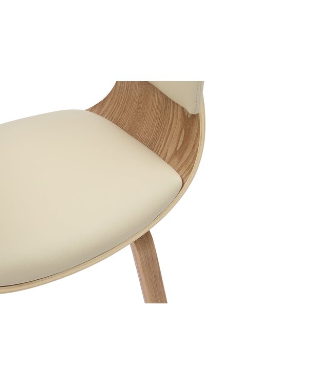 Invicta Interior Stoel ORGANIC met armleuningen van crèmekleurig beige kunstleer en een frame met eikenhoutlook. - 47712