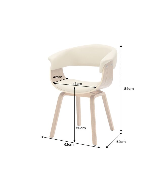 Invicta Interior Stoel ORGANIC met armleuningen van crèmekleurig beige kunstleer en een frame met eikenhoutlook. - 47712