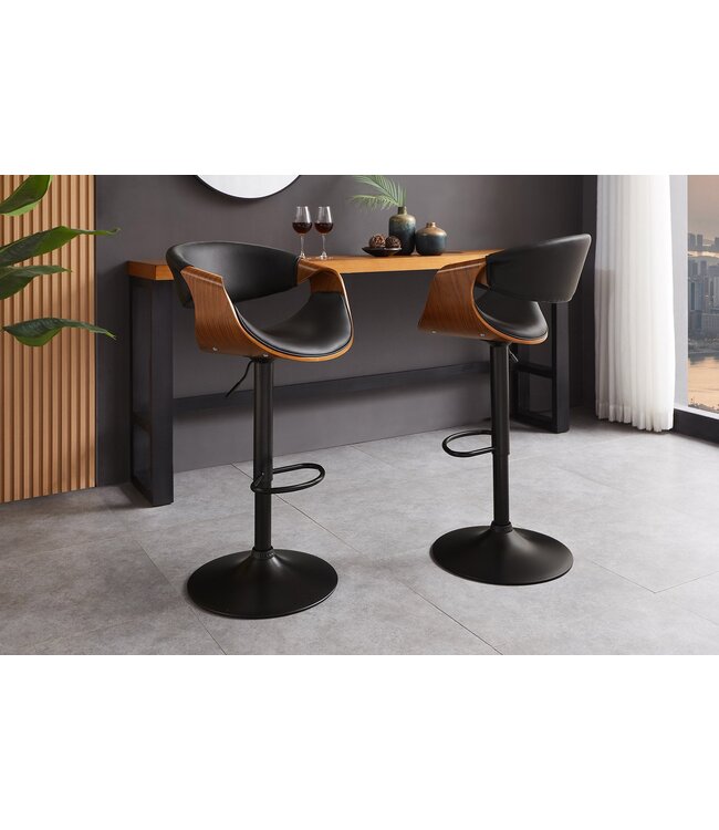 Invicta Interior Barkruk ORGANIC 89-100 cm, draaibaar, met armleuningen, kunstleer en walnoothoutlook - 47714