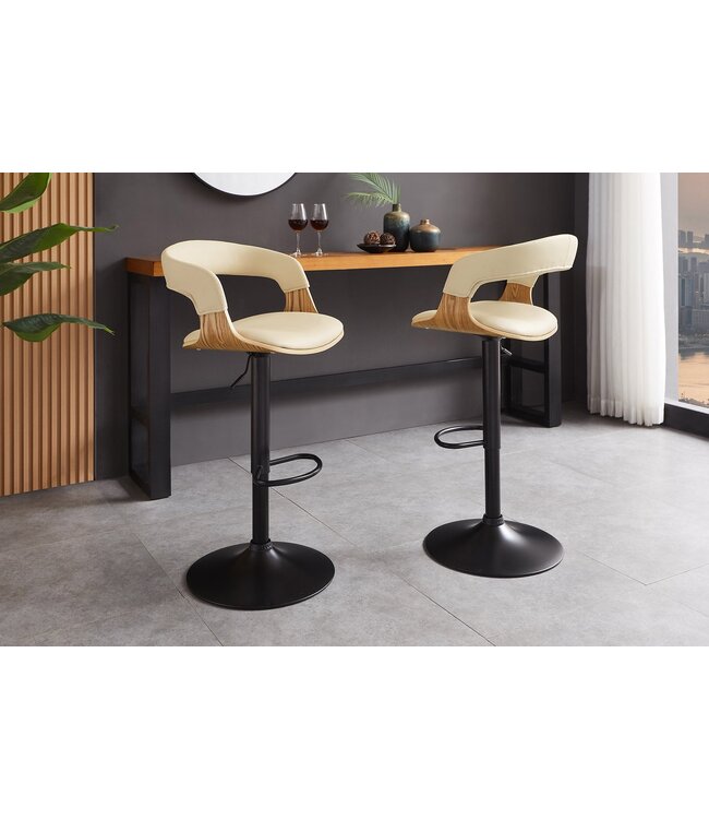 Invicta Interior Barkruk MANHATTAN 81-110 cm, draaibaar, kunstleer, crèmekleurig beige met eikenhoutlook - 47716