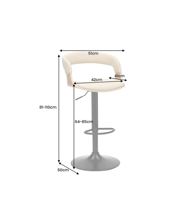 Invicta Interior Barkruk MANHATTAN 81-110 cm, draaibaar, kunstleer, crèmekleurig beige met eikenhoutlook - 47716