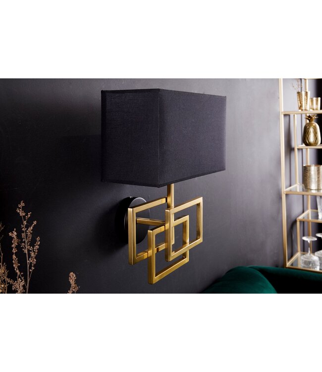 Invicta Interior Wandlamp LEONOR goud met zwarte kap - 41675