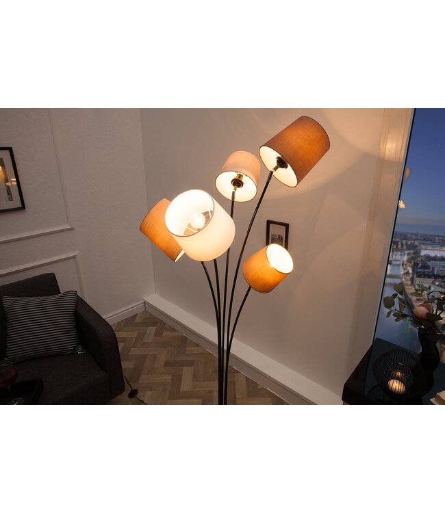 Invicta Interior Vloerlamp LEVELS 176 cm 5 linnen kappen wit beige bruin - 39059