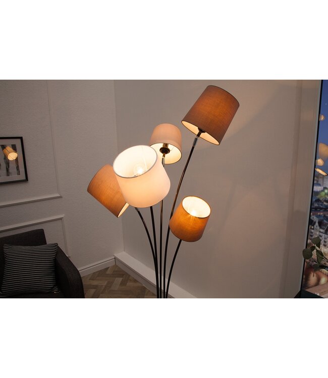 Invicta Interior Vloerlamp LEVELS 176 cm 5 linnen kappen wit beige bruin - 39059