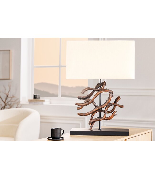 Invicta Interior Tafellamp THE WAVE 60 cm met teakhouten lampenkap in beige - 43931