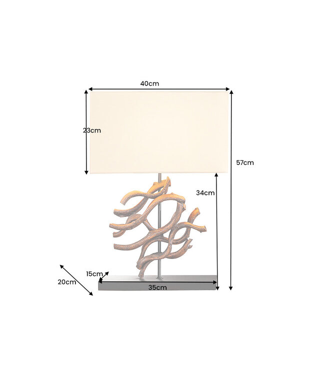 Invicta Interior Tafellamp THE WAVE 60 cm met teakhouten lampenkap in beige - 43931