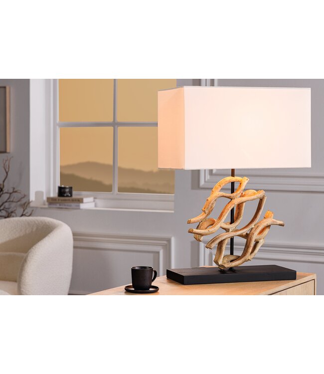 Invicta Interior Tafellamp THE WAVE 60 cm met witte teakhouten lampenkap - 43932