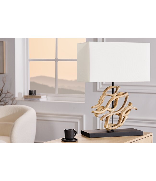 Invicta Interior Tafellamp THE WAVE 60 cm met witte teakhouten lampenkap - 43932