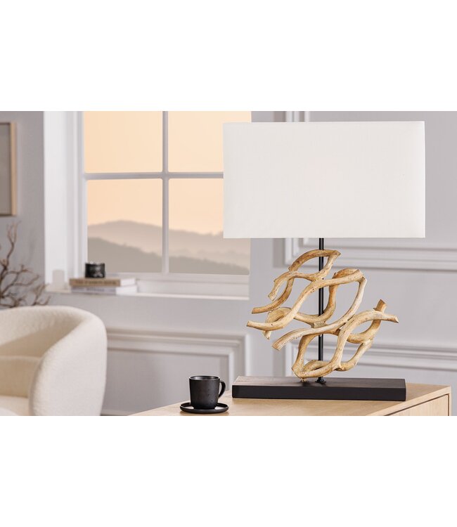 Invicta Interior Tafellamp THE WAVE 60 cm met witte teakhouten lampenkap - 43932