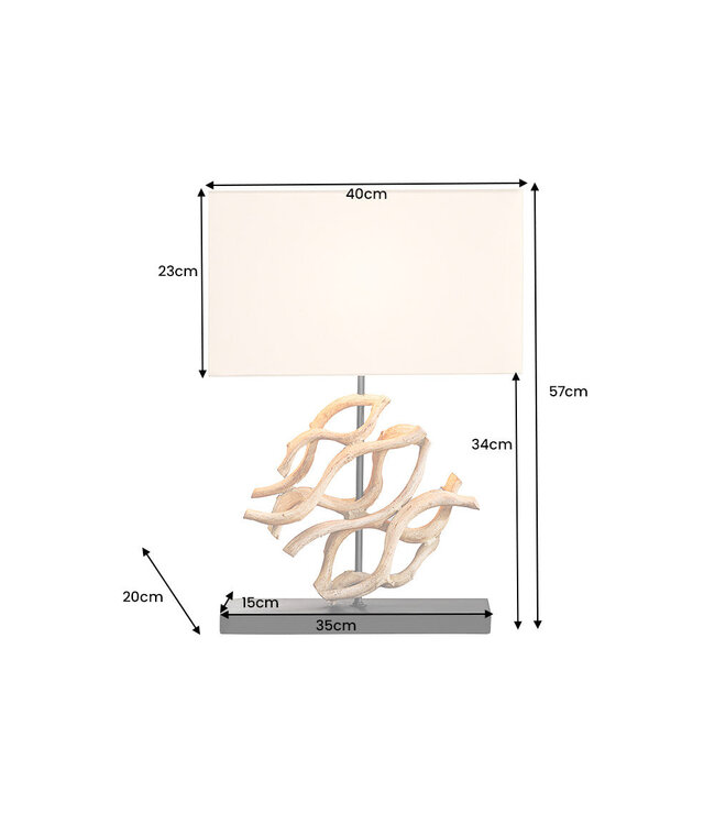 Invicta Interior Tafellamp THE WAVE 60 cm met witte teakhouten lampenkap - 43932