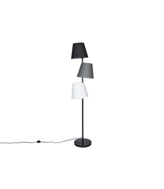 Invicta Interior Vloerlamp LEVELS 163 cm 3 linnen kappen zwart grijs wit - 39674