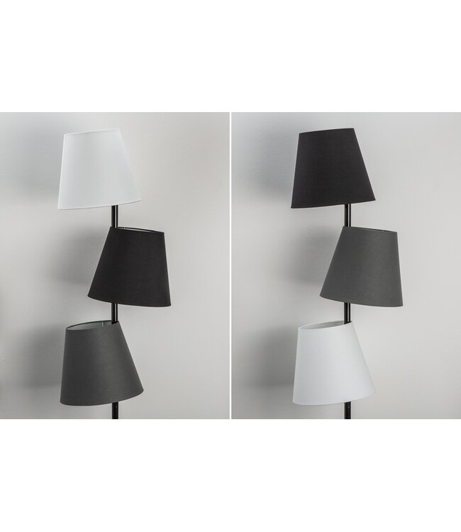 Invicta Interior Vloerlamp LEVELS 163 cm 3 linnen kappen zwart grijs wit - 39674