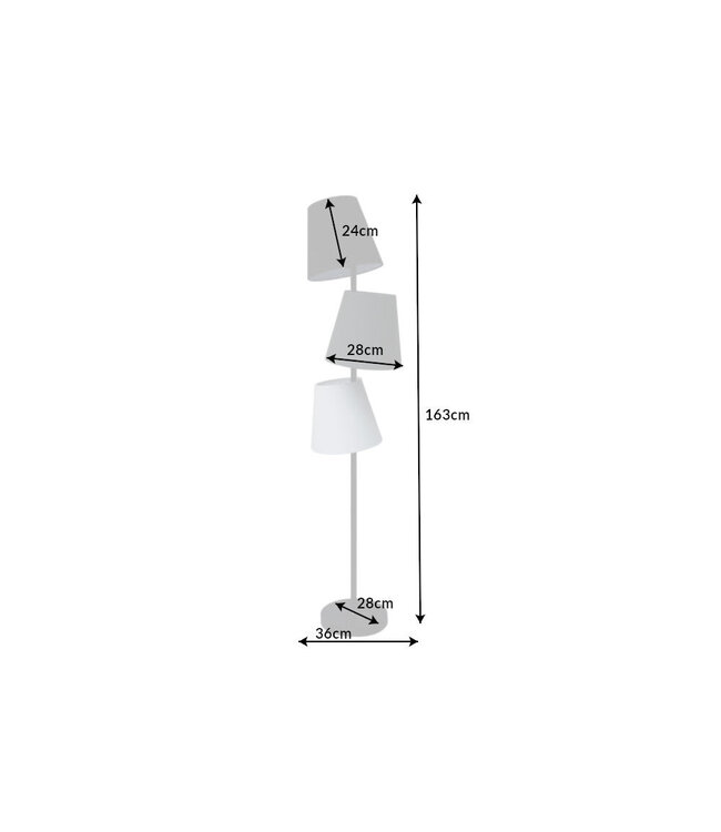 Invicta Interior Vloerlamp LEVELS 163 cm 3 linnen kappen zwart grijs wit - 39674