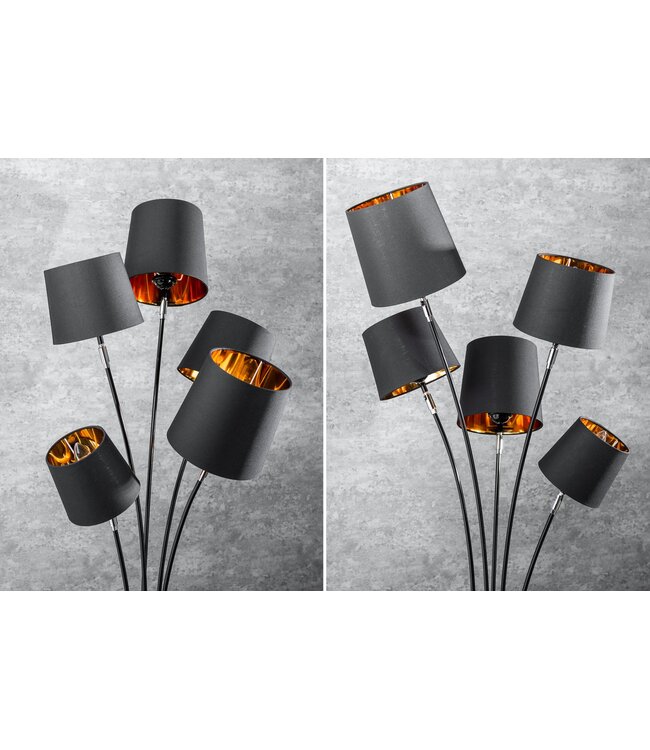 Invicta Interior Vloerlamp LEVELS 175 cm 5 linnen kappen zwart goud - 40038