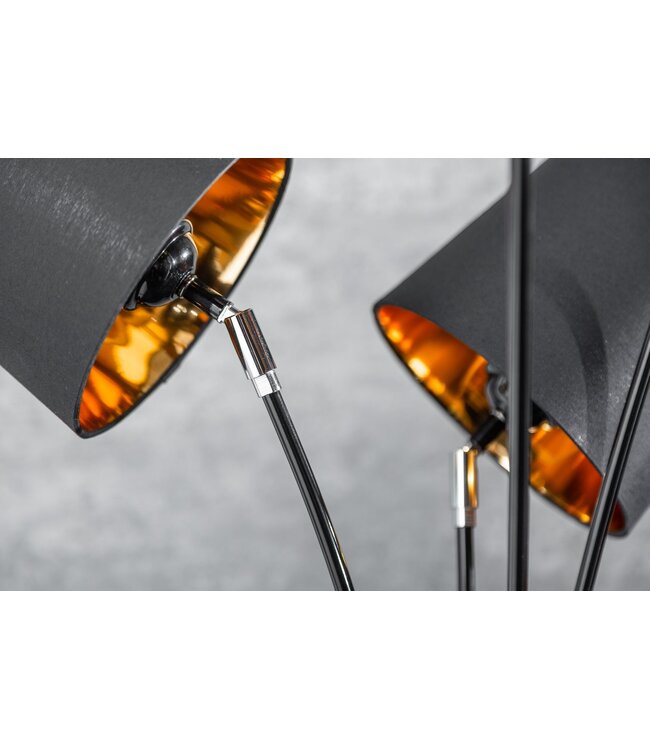 Invicta Interior Vloerlamp LEVELS 175 cm 5 linnen kappen zwart goud - 40038