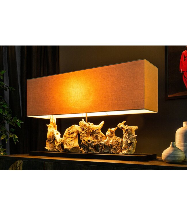 Invicta Interior Tafellamp PURE UNIQUE 80 cm met lampenkap van drijfhoutlinnen in beige - 39625