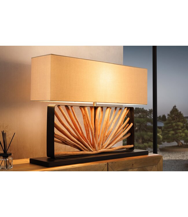 Invicta Interior Tafellamp EUPHORIA 80 cm lampenkap beige longanhout naturel - 44687