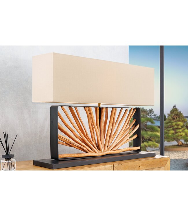 Invicta Interior Tafellamp EUPHORIA 80 cm lampenkap beige longanhout naturel - 44687