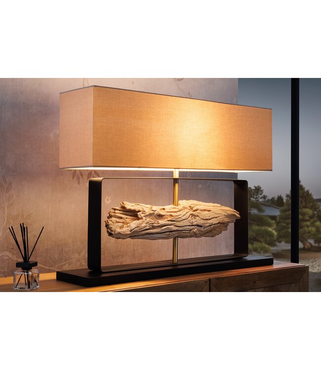 Invicta Interior Tafellamp ROUSILIQUE 60 cm lampenkap beige teakhout naturel - 44689