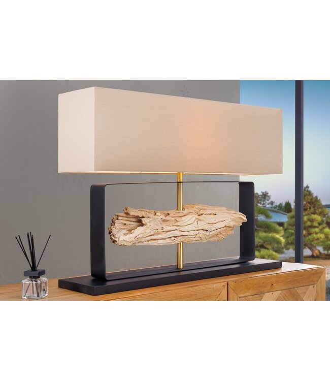 Invicta Interior Tafellamp ROUSILIQUE 60 cm lampenkap beige teakhout naturel - 44689