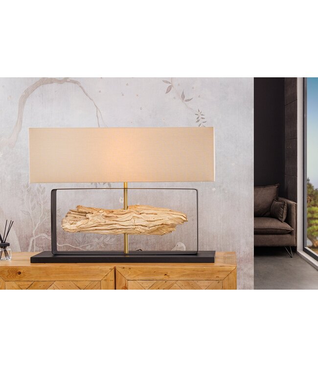 Invicta Interior Tafellamp ROUSILIQUE 60 cm lampenkap beige teakhout naturel - 44689