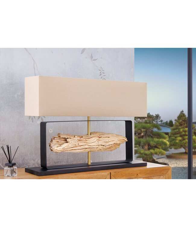 Invicta Interior Tafellamp ROUSILIQUE 60 cm lampenkap beige teakhout naturel - 44689