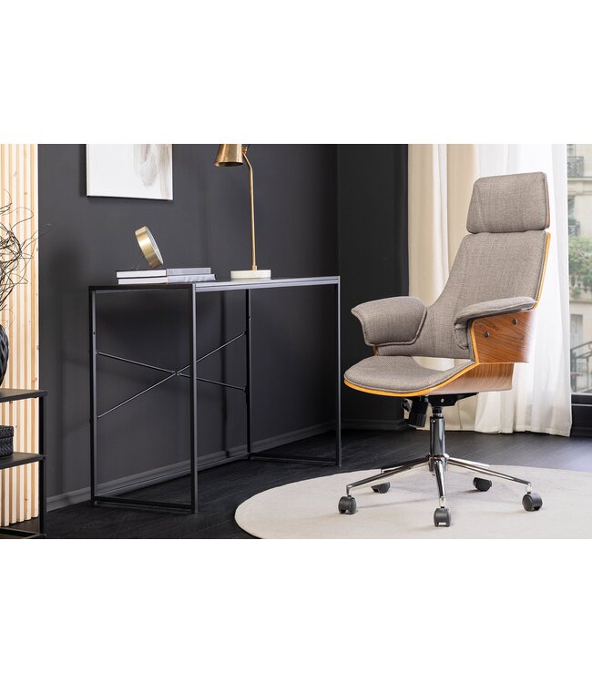 Invicta Interior Bureaustoel MANHATTAN 44-54 cm, draaibaar, met structuurstof, grijs en walnoothout - 46664