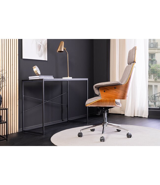 Invicta Interior Bureaustoel MANHATTAN 44-54 cm, draaibaar, met structuurstof, grijs en walnoothout - 46664