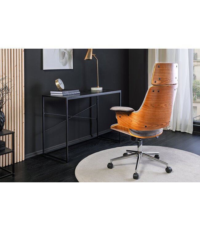 Invicta Interior Bureaustoel MANHATTAN 44-54 cm, draaibaar, met structuurstof, grijs en walnoothout - 46664