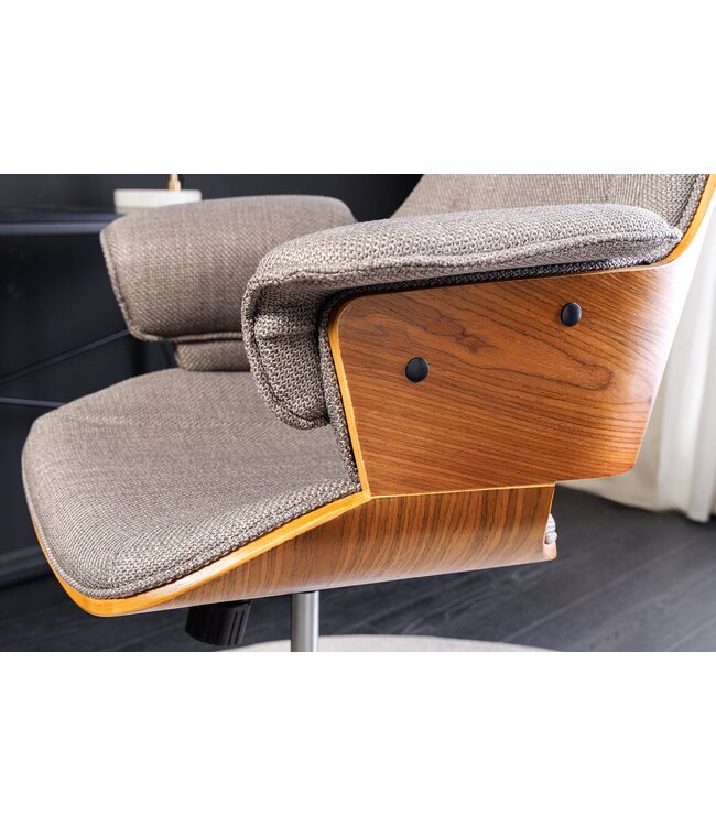 Invicta Interior Bureaustoel MANHATTAN 44-54 cm, draaibaar, met structuurstof, grijs en walnoothout - 46664